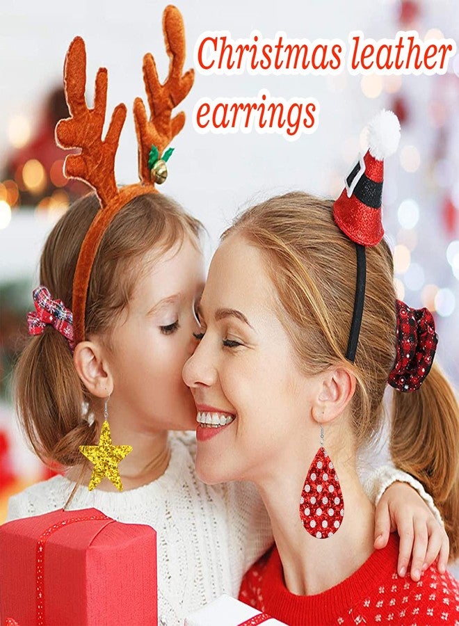 Japior 23 Pairs Christmas Leather Earrings for Women Faux Leather Earrings Multipack Christmas Tree Snowflake Glitter Star Teardrop Holiday Earrings - Image 2